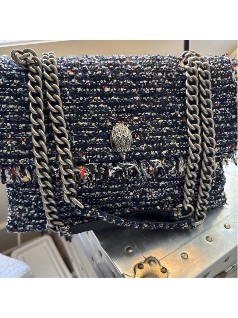 Kurt Geiger London Kensington Tweed Shoulder Bag With Double Chain Strap